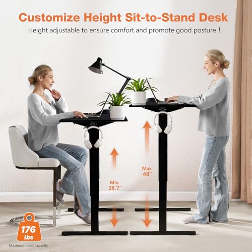 Sweetcrispy Electric Adjustable Height Standing Desk - 63 x 24 inch Sit to Stand Up Desk with Splice Board, Rising Home Office Computer Table with 2 Hook and Wire Hole for Work Sweetcrispy