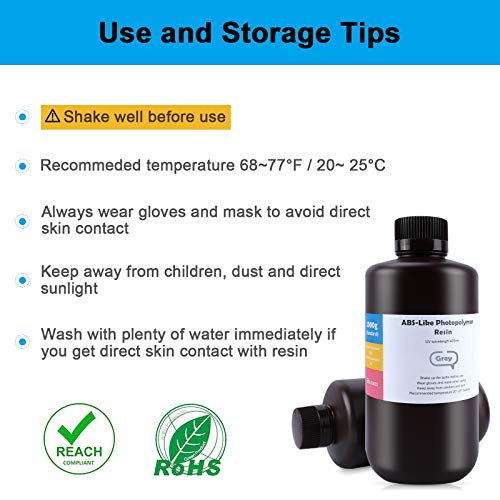 ELEGOO ABS-Like 3D Printer Resin, 405nm UV-Curing LCD Resin High Precision Fast Curing Non-Brittle Standard Photopolymer Resin for LCD Printing Grey 1000G ELEGOO