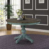 Roundhill Furniture Prato 5-Piece Round Dining Table Set with Cross Back Chairs, Antique Blue and Weathered Walnut Roundhill Furniture