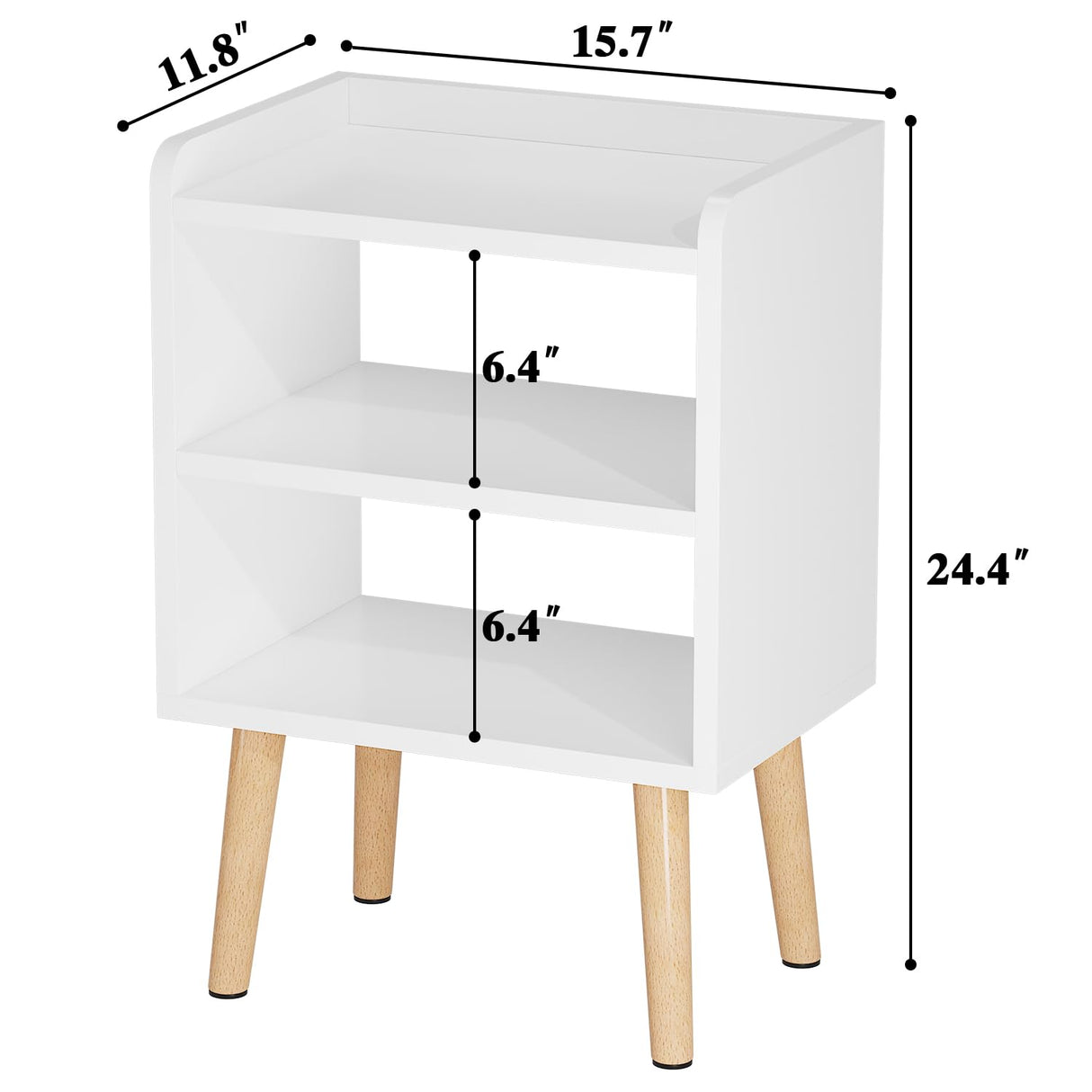 LUCKNOCK Night Stand, Modern Bedside Tables, Mid Century Nightstands with Open Storage Shelf, Wood Bedside Table, Small Night Stands for Bedroom, 3-Tier Night Table, White. LUCKNOCK