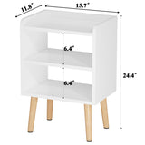 LUCKNOCK Night Stand, Modern Bedside Tables, Mid Century Nightstands with Open Storage Shelf, Wood Bedside Table, Small Night Stands for Bedroom, 3-Tier Night Table, White. LUCKNOCK