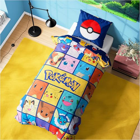 Get Trend Pokemon Single Duvet Cover Set with Pillowcase for Boys, 53"x79", Reversible Pikachu Design, Soft Boys Bedding, Gifts for Kids (Multi Pokemon) Get Trend