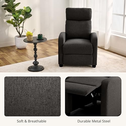 zzlay Recliner Chair for Living Room, Modern Adjustable Home Theater Seating Single Sofa Manual Push Back Armchair with Soft Linen Upholstery & High Backrest for Small Spaces, Linen-Black