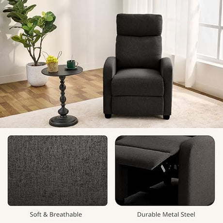 zzlay Recliner Chair for Living Room, Modern Adjustable Home Theater Seating Single Sofa Manual Push Back Armchair with Soft Linen Upholstery & High Backrest for Small Spaces, Linen-Black zzlay
