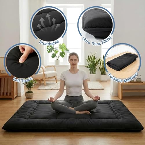 Simple Deluxe 4-Inch Twin Tatami Mattress, Japanese Futon Foldable Mattress with Removable Washable Cover, Portable Floor Bed for Bedroom, Guest Room, Camping, and Everyday Use – Black Simple Deluxe