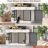 47.2" Dog Crate Furniture with Storage Drawers & Hidden Bowl, Wooden Indoor Kennel with Shelf & 2 Doors, Pet Cage for Small/Medium Dogs LotaTools