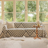 VClife Soft Chenille Couch Cover Modern Geometric Herringbone Jacquard Sofa Slipcover Black Beige Cream Arrow L Shape Futon Sofa Cover Furniture Protector with Lace, Fade Resistant, Easy Care