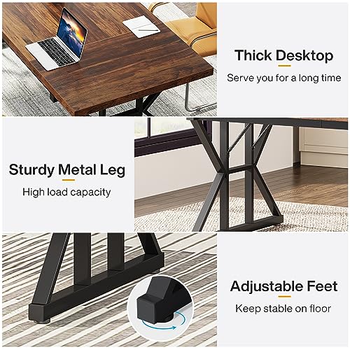 Tribesigns 6FT Conference Table, 70.86 L x 31.49 W x 29.52 H Inches Rectangle Meeting Room Table, Rustic Wood Seminar Table Executive Desk for Office, Conference Room (Black) - WoodArtSupply