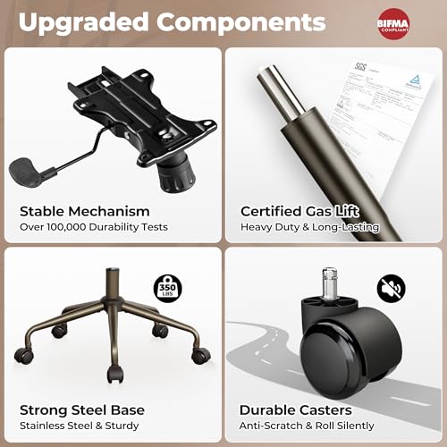 ovios Ergonomic Office Chair, Mid Back Faux Leather Executive Chairs with Armrests, Comfy Mid-Century Modern Swivel Rolling Computer Armchair (Brown, Suede Leather) ovios