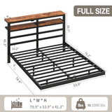 kozfrn Floating Bed Frame Full Size with Storage Headboard,Modern Metal Platform with Smart LED Lights and Charging Station,Metal Slat Support,No Box Spring,Easy Assembly,Noise-Free,Black kozfrn