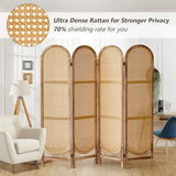 Leesinwing 4 Panels Room Dividers and Hand-Woven Rattan Room Divider Wall, Wood Room Divider Folding Privacy Screens for Home Office Bedroom, Light Brown Leesinwing