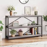 LVB Farmhouse Entryway Table, Metal Wood Console Table for Hallway, Industrial Rustic Sofa Table with 3-Tier Storage Shelf, Modern Entry Table for Foyer Front Home Living Room, Light Grey Oak, 47 inch LVB