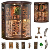 Book Nook Kit for Adults - DIY Miniature Wisdom Library Dollhouse, Book Nook Tiny House Bookshelf Decor Creative 3D Wooden Puzzle, Wooden Adult Craft Kits Gift
