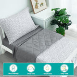 Biloban 4 Piece Toddler Bedding Set,Ultra Soft and Breathable Crib Bedding Set,Includes Quilted Comforter,Fitted Sheet,Flat Top Sheet and Envelope Pillowcase for Boys and Girls,Grey & Leaf Biloban