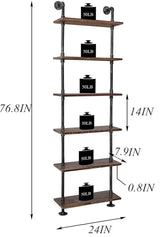 Industrial Pipe Bookshelves Rustic Wall Ladder Bookshelf Display Storage Stand Shelf Bookcase for Living Room, Kitchen, Office (6 Tier) TIEOU