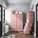EnHomee Dresser with 12 Drawers, Tall Dressers for Girls Bedroom with Wood Top Metal Frame, Chest of Drawers for Bedroom, Closets, Pink, 11.9" D x 34.8" W x 52.2" H EnHomee