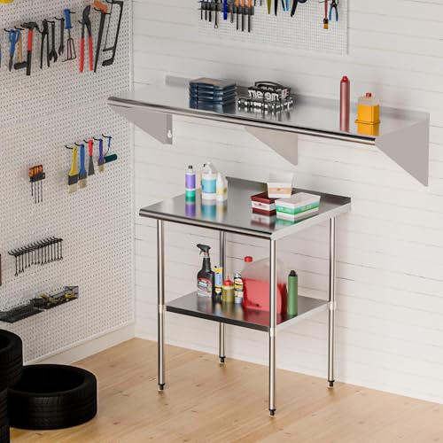 Chingoo Stainless Steel Shelf 18" x 72", 2 Pack NSF Wall Mounted Commercial Metal Shelving with Backsplash for Restaurant, Utility Room, Kitchen and Garage Chingoo