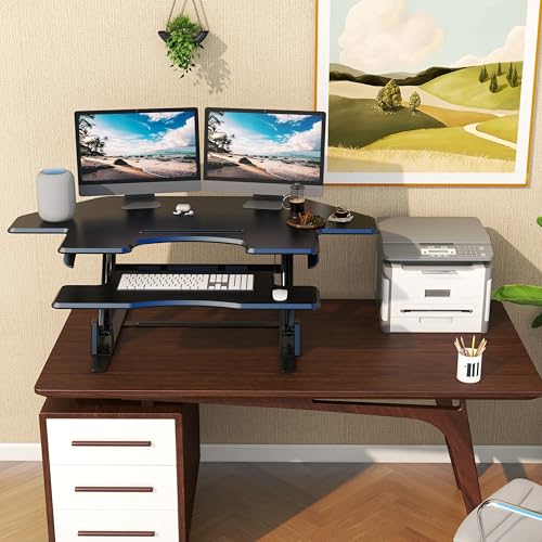 Lubvlook 47 inch Corner Standing Desk Converter, Height Adjustable Sit Stand Desk Riser, Black, GSD06T Lubvlook