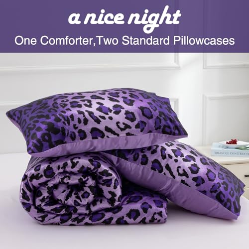 A Nice Night Leopard Printed，Satin Silky Soft Quilt Sexy Luxury Super Soft Microfiber Comforter Quilt Bedding Comforter Set Full/Queen, Light Weighted (Purple, Queen(88-by-88-inches)) A Nice Night