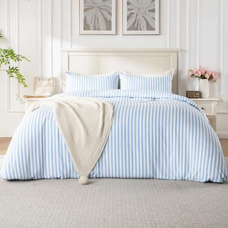 ROSE&RISY Blue Queen Duvet Cover Set, 3 Pieces Soft Bedding Queen Set, Breathable and Cooling,Includes 1 Duvet Cover, 2 Pillow Cases (Blue Stripe, Queen) ROSE&RISY