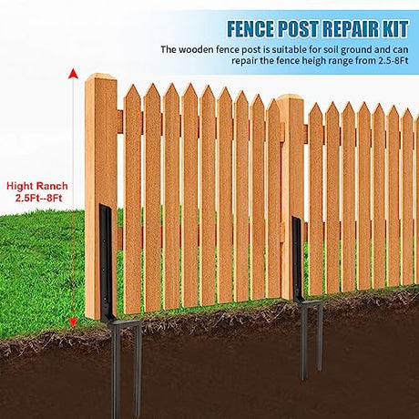 AXWHYS Fence Post Repair 2 Pack,Fence Post Stake Double Ground Spike with Black Powder-Coated for Repair Tilted/Broken Wood Fence Post AXWHYS