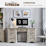 T4TREAM 59" Farmhouse Executive Desk with Drawers,Wood Home Office Computer Desk, Featuring Keyboard Tray,Charging Station,File Drawer, Storage Cabinet,for Work and Study (Light Rustic Oak) T4TREAM