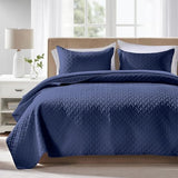 FLYMME King Size Quilt Set - Soft Navy Blue Quilts Lightweight Microfiber Bedspread - Classic Basket Weave Pattern Bedspreads Coverlet 3 Pieces for All-Season (1 Quilt, 2 Pillow Shams) FLYMME