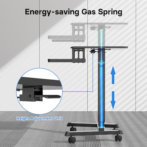 BONTEC Mobile Standing Desk with Keyboard Tray, Mobile Podium, Rolling Laptop Sit Stand Desk on Wheels, Adjustable Height Desk Up to 33lbs, Portable Computer Workstation Cart for Living Room, Office BONTEC