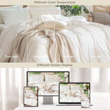 MooMee Bedding Duvet Cover Set 100% Washed Cotton Linen Like Textured Breathable Durable Soft Comfy (Solid Off White, Queen 90"x90") MooMee