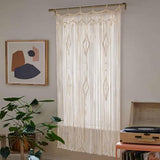 Macrame Curtain Long Cotton Window Panel Boho Curtains for Bedroom Wedding Backdrop Room Divider Doorway Closet Apartment 35''W x 70''L IOWER