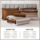 Dobuyly Brown Comforter Queen Size 7 Pieces, Boho Striped Bed in a Bag Set, Soft Microfiber Bedding Set with Comforter, Sheets, Pillowcases & Shams Dobuyly