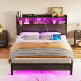 Rolanstar Queen Bed Frame with Storage Headboard & Side Shelf, Metal Platform Bed with Charging Station, LED Bed Frame, Easy Assembly, Noise-Free, Black Rolanstar