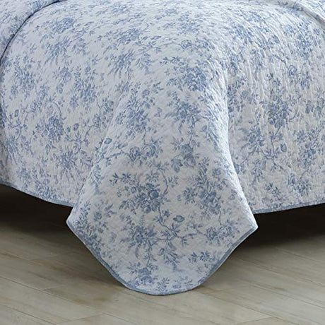 Laura Ashley - Full/Queen Quilt Set, Reversible Cotton Bedding with Matching Sham, Medium-Weight for Year Round Use, Floral Print Bed Set (Walled Garden Blue) Laura Ashley