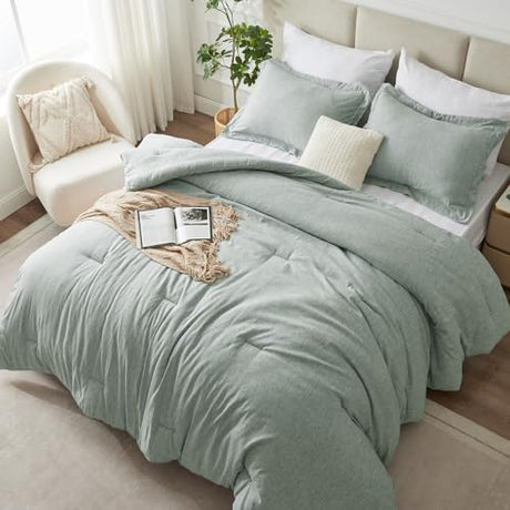 CozyLux Twin/Twin XL Comforter Set Dorm Bedding - 2 Pieces Sage Green Twin Extra Long Soft Luxury Cationic Dyeing Comforter for College, Breathable Boho Bed Sets with 1 Comforter and 1 Pillow Sham CozyLux
