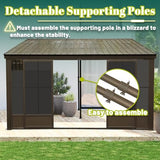 Domi 12x14FT Wall Mounted Sunroom, Against Wall Solarium with Galvanized Steel Sloping Roof, Detachable PVC Screen, Lockable Sliding Front and Side Doors, Lean-to Gazebo Sun Room for Deck Patio domi outdoor living