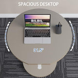 bilbil Round Pneumatic Adjustable Standing Desk, Space-Saving Circular Design with Locking Casters, Mobile Workstation for Home Office, Height-Adjustable Overbed Table, 31.5 Inch, Khaki Finish bilbil