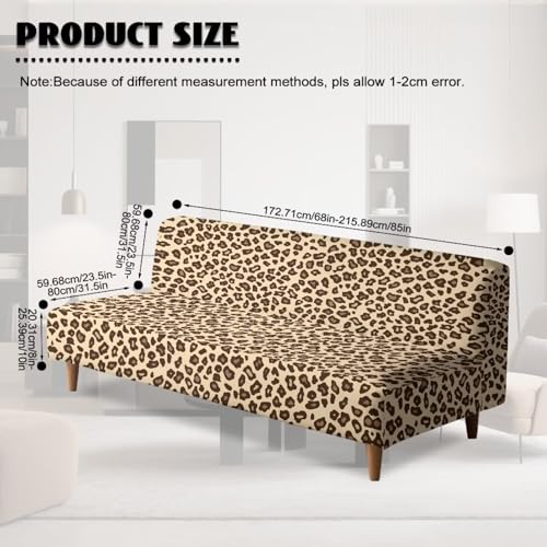 Garucesta Futon Cover with Elastic Bottom Armless Sofa Covers Non Slip Washable Couch Slipcover Scratch-Resistant Futon Sofa Slipcover for Dogs Cats, Leopard Print Beige Garucesta
