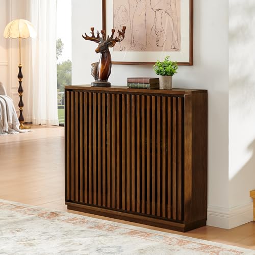 LKTART Buffet Cabinet Sideboard with Storage, Mid Century Modern Accent Credenza Cabinet with Doors & Shelves, Wood Coffee Bar Console Table for Dining Room,Kitchen,Entryway-Walnut LKTART
