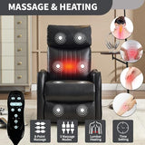High Back Massage Recliner with Heat - Swivel Rocking Chair for Small Spaces, Manual Lazy Boy Recliner for Adults, Perfect for Living Room & Bedroom, Soft Fabric (Black PU)