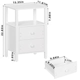 Lerliuo White Night Stand, Small Nightstand with 2 Wood Drawers and Storage Shelf, Modern Bedside Table with Wooden Frame, Rustic Couch Nightstand for Small Spaces, Narrow End Tables for Bedroom Lerliuo