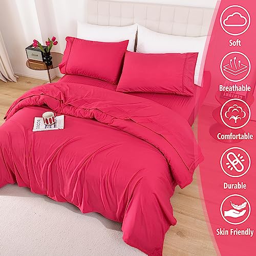 Whitney Home Textile Twin Sheet Set - 3 Piece Bed Sheets for Twin Size Bed, Luxury Soft Breathable Microfiber, Extra Deep Pocket, Bedding Sheets & Pillowcase, Wrinkle Free Oeko-Tex, Magenta Whitney Home Textile