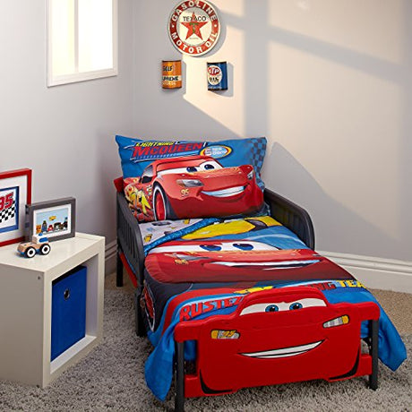 Disney Cars Rusteze Racing Team 4 Piece Toddler Bedding Set, Blue/Red/Yellow/White Disney