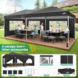 COBIZI Canopy 10x20 Pop Up Canopy Tent with 6 Sidewalls, One Push Party Tents for Parties Outdoor Wedding Waterproof Gazebo Commercial Event Tent with Sandbags, Black COBIZI