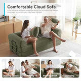 QQR Sleeper Sofa, Comfy Convertible Folding Couch-Futon-Corduroy Fabric Sleeper Sofa Bed with 2 Pillow, Removable Soft Cushion for Small Living Room Dorm/Bedroom/College/Office (Light Green) QQR