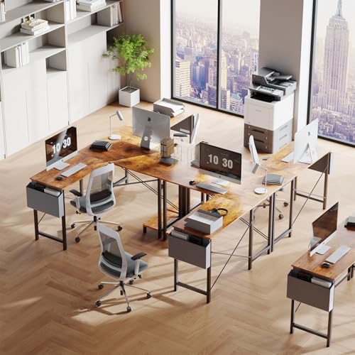 DUMOS L Shaped Desk Computer Gaming Corner Table 50 Inch Home Office Writing Student Work PC Workstation with Side Storage Bag CPU Stand for Bedroom Small Spaces DUMOS