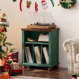 Joaxswe Record Player Stand with Vinyl Record Storage, 24" Wide Mid-Century Record Player Table Up to 200 Albums,Large Wood Turntable Stand Cabinet Dispaly Shelf for Living Room,Bedroom,Green Joaxswe