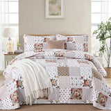 Menghomeus Taupe Floral Quilt Set Queen Boho Patchwork Bedspread Floral Coverlet Reversible Bed Quilt Set All Season Soft Microfiber Bedding Farmhouse Bed Sets, 96"x90" Menghomeus