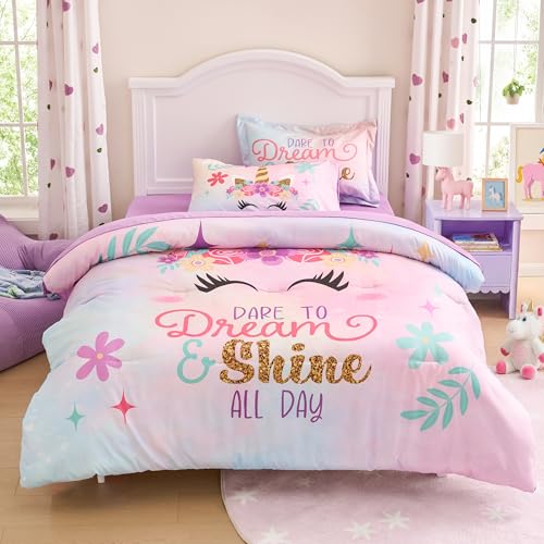Joiedomi Kid Twin Comforter Set 5 Piece Unicorn Bedding Set for Boys Girls Super Soft Microfiber Bed in a Bag with Comforter Sheets Pillowcase Sham Joiedomi