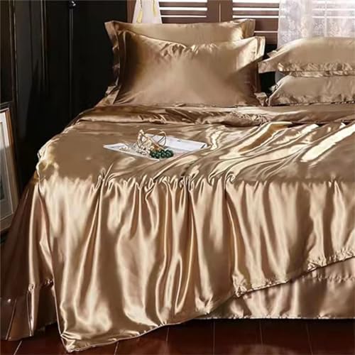 Natural Mulberry Silk-Blending Fabric Duvet Cover Set Satin Bedding Set Queen Size Silky Quilt Cover Set 3 AU Single Size 4 pcs#Set Suwequest