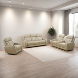 AYCP Furniture Power Recliner Set with LED Lights, Quilted Air Leather Reclining Set with USB Port/Storage/Cup Holder/Reader Light for House/Home Theater/Apt/Rv/Office (Beige, 3PC Full Set) AYCP Furniture